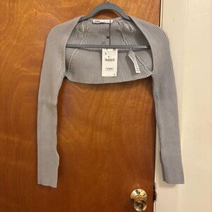 Long Sleeve Crop Gray Cover Up